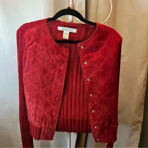 John Paul Richard Leather Outer Shell Sweater Jacket -Red- medium